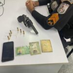 Revólver 38 e munições apreendidas com suspeito em Travessão de Campos