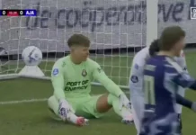 ‘Frango’ ou azar? Filho de Ronald Koeman sofreu este gol contra o Ajax